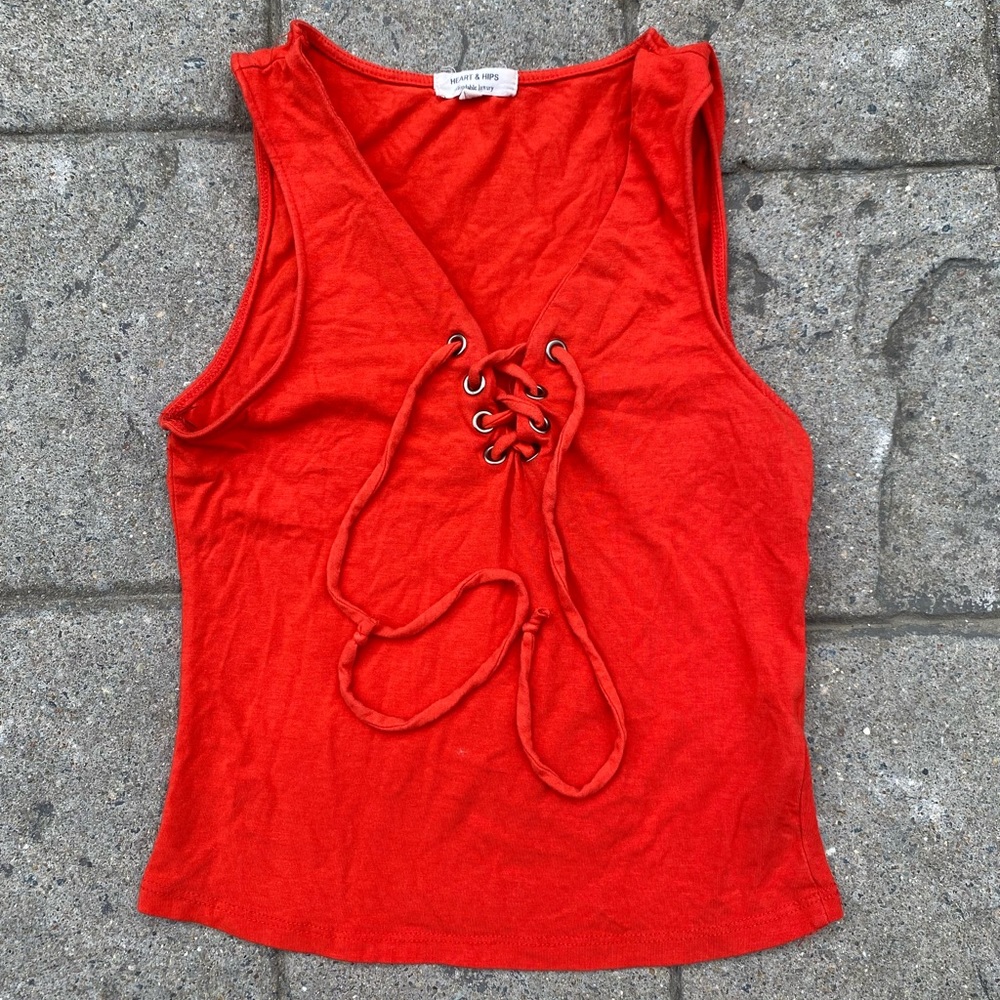 Red lace up tank